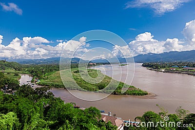 Golden Triangle at Mekong River, Chiang Rai Province Stock Photo