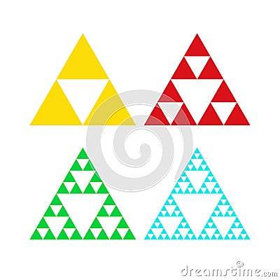 Golden triforce geometric triangle power symbol in four colors. Sierpinski triangle. Infinite fractal shap Stock Photo