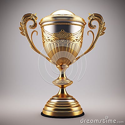 Golden Triumph: Stunning Trophy Cup on a Pure White Background Stock Photo