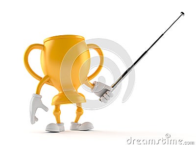 Golden trophy character aiming with pointer stick Cartoon Illustration