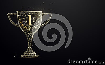 Golden trophy cup from lines, triangles and particle style design. Illustration vector Vector Illustration