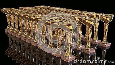 Golden trophy cups 3d render Stock Photo