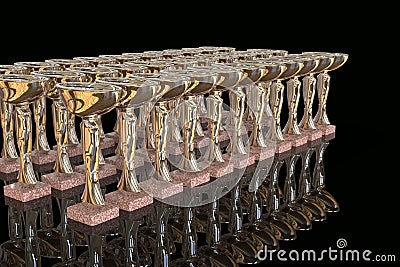 Golden trophy cups 3d render Stock Photo