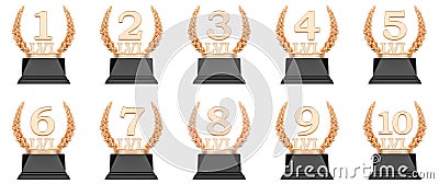 Golden trophy level cups 3d rendering Stock Photo