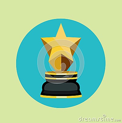 Golden trophy with one star flat design Stock Photo