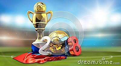 Golden trophy soccer football russian colored 2018 3d rendering Cartoon Illustration