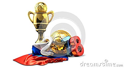 Golden trophy soccer football russian colored 2018 3d rendering Cartoon Illustration