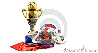 Golden trophy soccer football russian colored 2018 3d rendering Cartoon Illustration