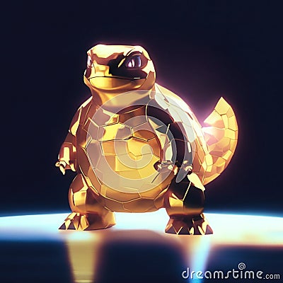 Golden turtle on a black background. 3d rendering, 3d illustration. Generative AI Cartoon Illustration