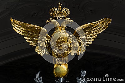 Golden two-headed eagle on the gates of the State Hermitage Muse Editorial Stock Photo