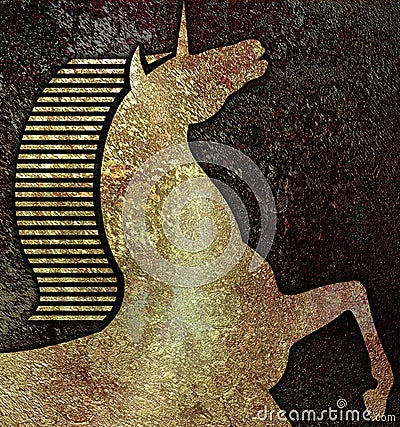 Golden unicorn head , on stone imitation dark background Stock Photo