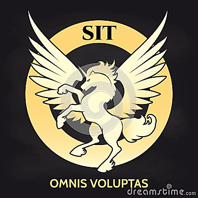 Golden unicorn logo design on blackboard Vector Illustration
