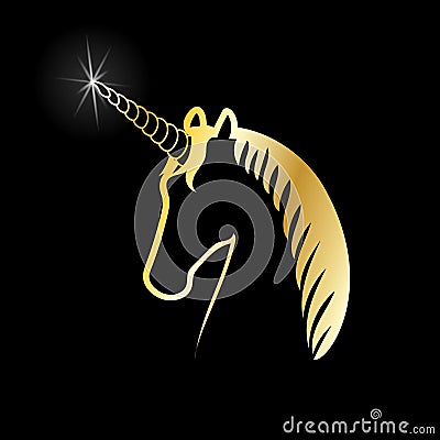 Golden unicorn sign Isolated on black background Cartoon Illustration