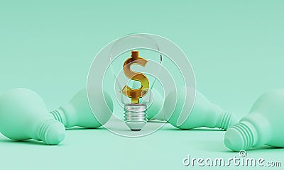 Golden US dollar sign inside transparent lightbulb among falling blue lightbulbs for creative thinking idea and problem solving Stock Photo