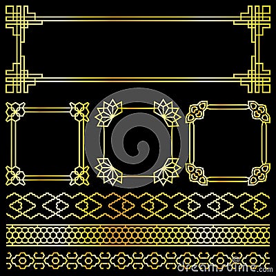 Golden vector asian, korean, chinese, japanese retro frames Vector Illustration