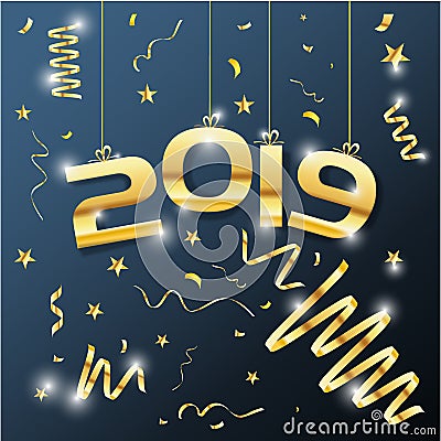 Golden Vector luxury text 2019 Happy new year vector design illustrations Vector Illustration