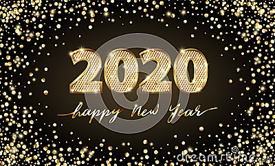 Golden Vector luxury text 2020 Happy new year. Gold Festive Numbers Design. Gold glitter confetti. Banner 2020 Digits Stock Photo