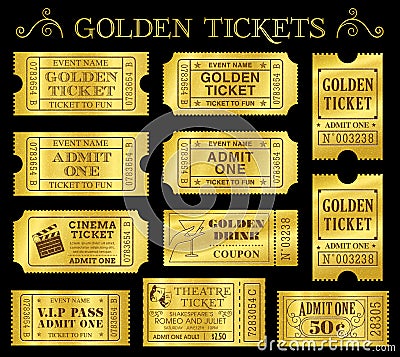 Golden Vector Ticket Templates Vector Illustration