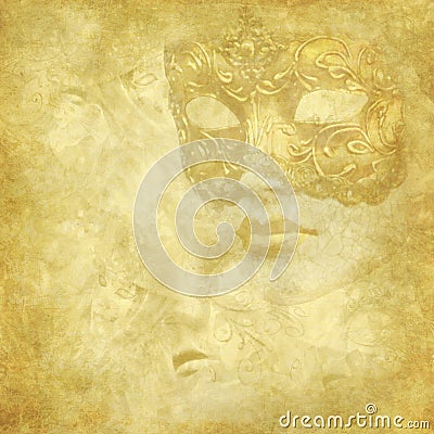 Golden Venetian mask on floral grunge texture Stock Photo