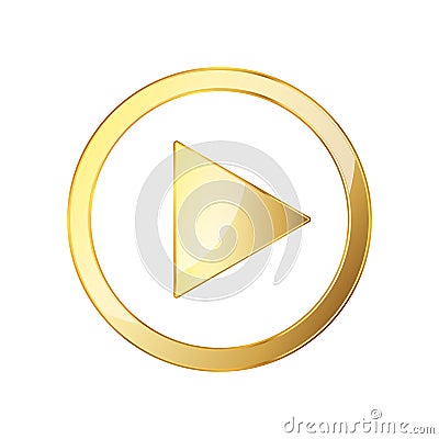 Golden video play icon. Vector illustration. Cartoon Illustration