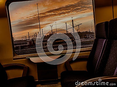 Golden view inside a train Stock Photo