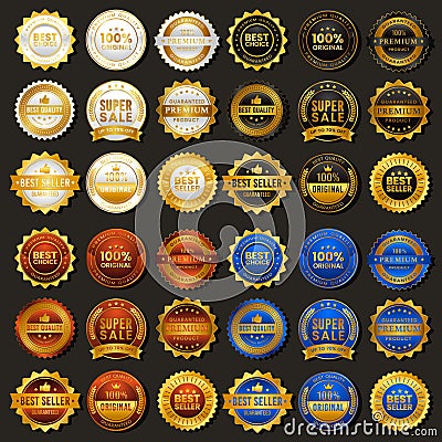 Golden vintage badge premium sale with four alternative colors vector Vector Illustration