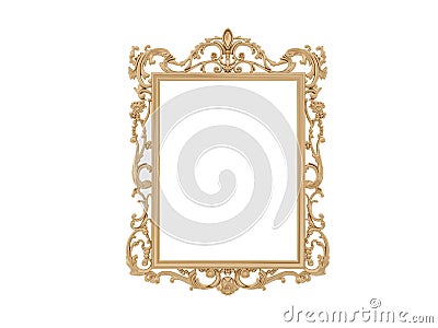 Golden vintage frame. Isolate mirror. Design retro element. physical realistic reflection . Stock Photo