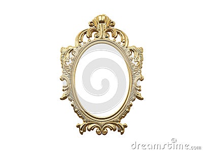 Golden vintage frame, mirror. Design retro element. physical realistic reflection . 3d rendering. Stock Photo