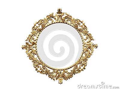 Golden vintage frame, mirror. Design retro element. physical realistic reflection . 3d rendering. Stock Photo