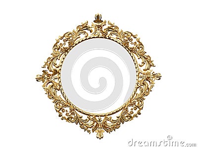 Golden vintage frame, mirror. Design retro element. physical realistic reflection . 3d rendering. Stock Photo