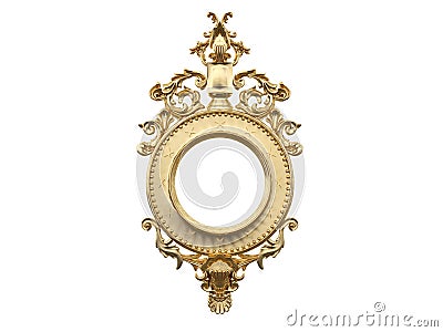 Golden vintage frame, mirror. Design retro element. physical realistic reflection . 3d rendering. Stock Photo