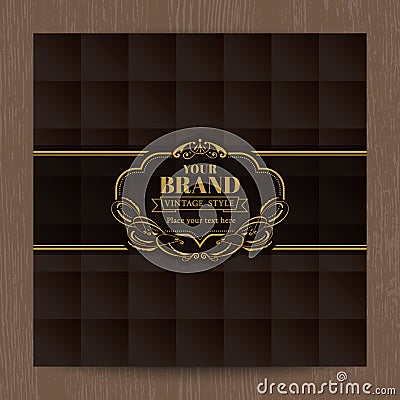 Golden vintage oval frame on brown square grid pattern Vector Illustration