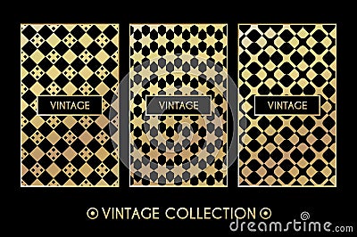 Golden vintage pattern on black background Vector Illustration