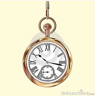 Golden vintage pocket watch Cartoon Illustration