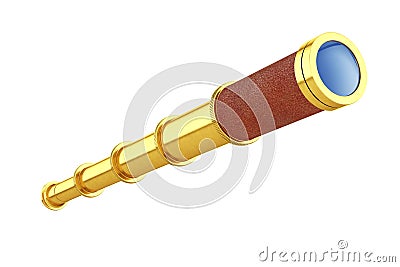 Golden Vintage Telescope Spyglass. 3d Rendering Stock Photo