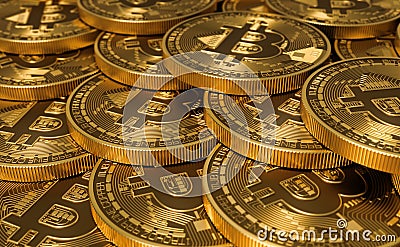 Golden Virtual Currency Coins Bitcoins Stock Photo