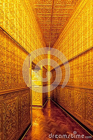 Golden wall in Botahtaung Pagoda,Yagon,Myanmar Stock Photo