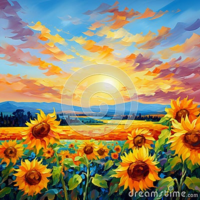Golden Waves: A Radiant Field of Sunflowers Stock Photo