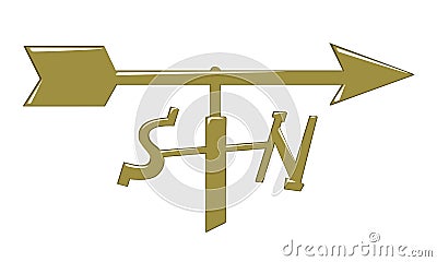 Golden weather vane with a man showing north and south, west and east. Illustration Stock Photo