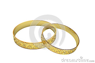 Golden wedding rings with magic tracery Stock Photo