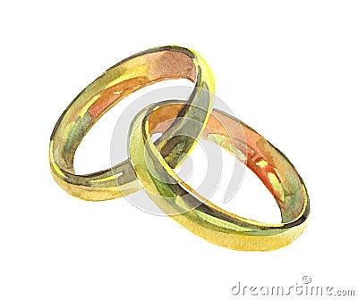 Golden wedding rings. Watercolor illustration isolated Cartoon Illustration