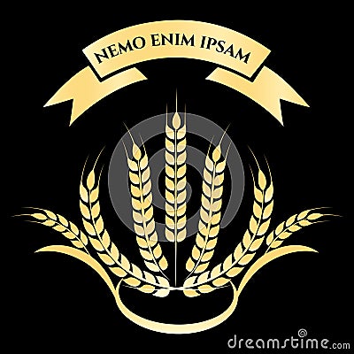 Golden wheat branches logo design Vector Illustration