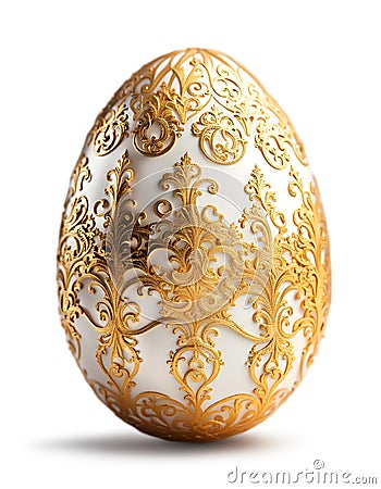 Golden and white Easter eggs with beautiful lace ornaments decoration, isolated on white Stock Photo