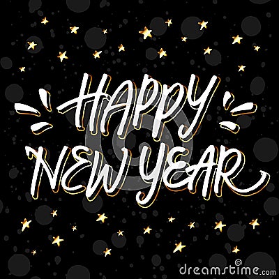 Golden and white hand lettering 'Happy New Year' Vector Illustration