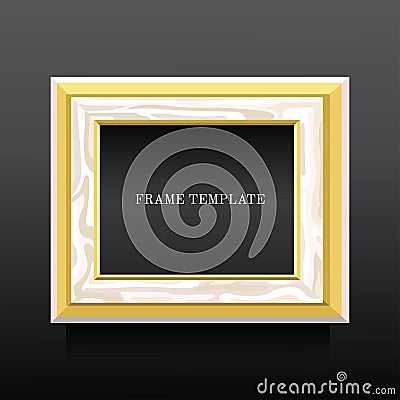 Golden and white wooden classic frame on dark background Vector Illustration