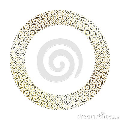Golden wide round abstract geometric arabic pattern frames for decorative headers. Gold metal ornates mosaic frames with leaves Vector Illustration