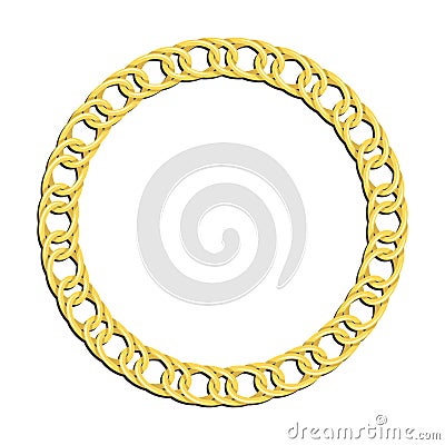 Golden wide round chain frames for decorative headers. Gold metal double weave chain frames isolated on white background. Vector Vector Illustration