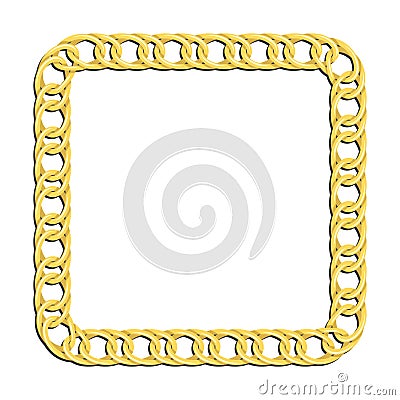 Golden wide square chain frames for decorative headers. Gold metal double weave chain frames isolated on white background. Vector Vector Illustration