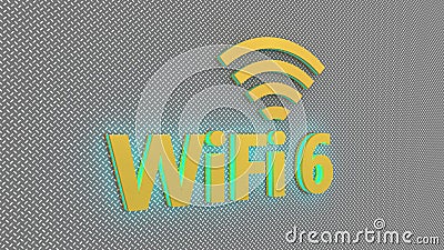 Golden WiFi 6 symbol with light flashing on abstract background. 3D rendering. Stock Photo