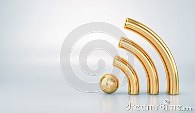 Golden WiFi wireless symbol with reflection on ligth gray background Stock Photo